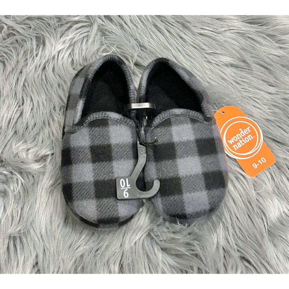 Plaid Boys Slippers Size 9/10‎ Toddler Gray Black & Gray Wonder Nation